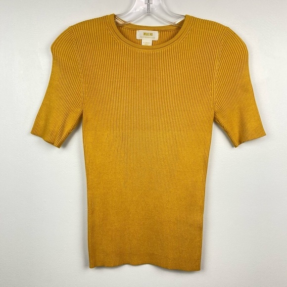 Anthropologie MAEVE Josefa Ribbed Short Sleeve Tee in Mustard Yellow - Picture 3 of 12